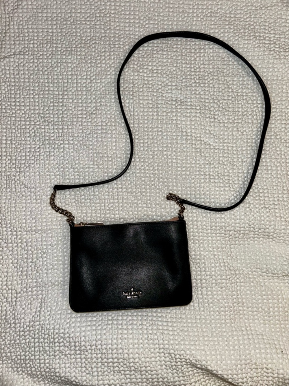 Kate Spade Eva Crossbody in Black Leather with Pink Lining and Gold Hardware